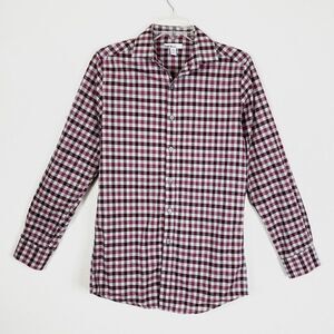 Bar III Slim Fit Red & Grey Gingham Plaid Long Sleeve Button Up Shirt